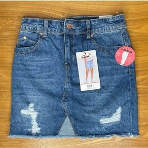 YMI Dream Collection Hybrid Denim Jean Skirt Size Small Distressed Whiskering